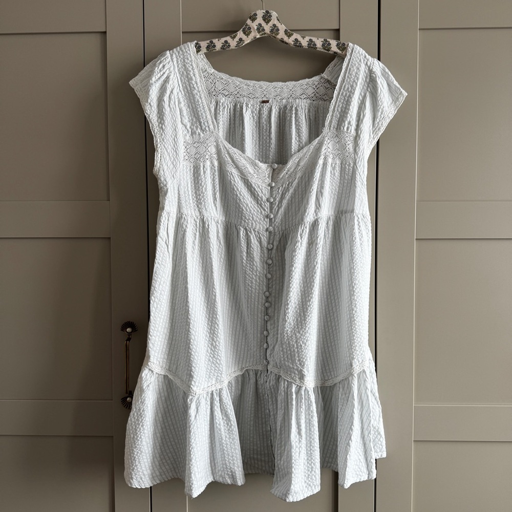 Free People Alessia Mini Dress Textured Seersucker Button Front Layered Top